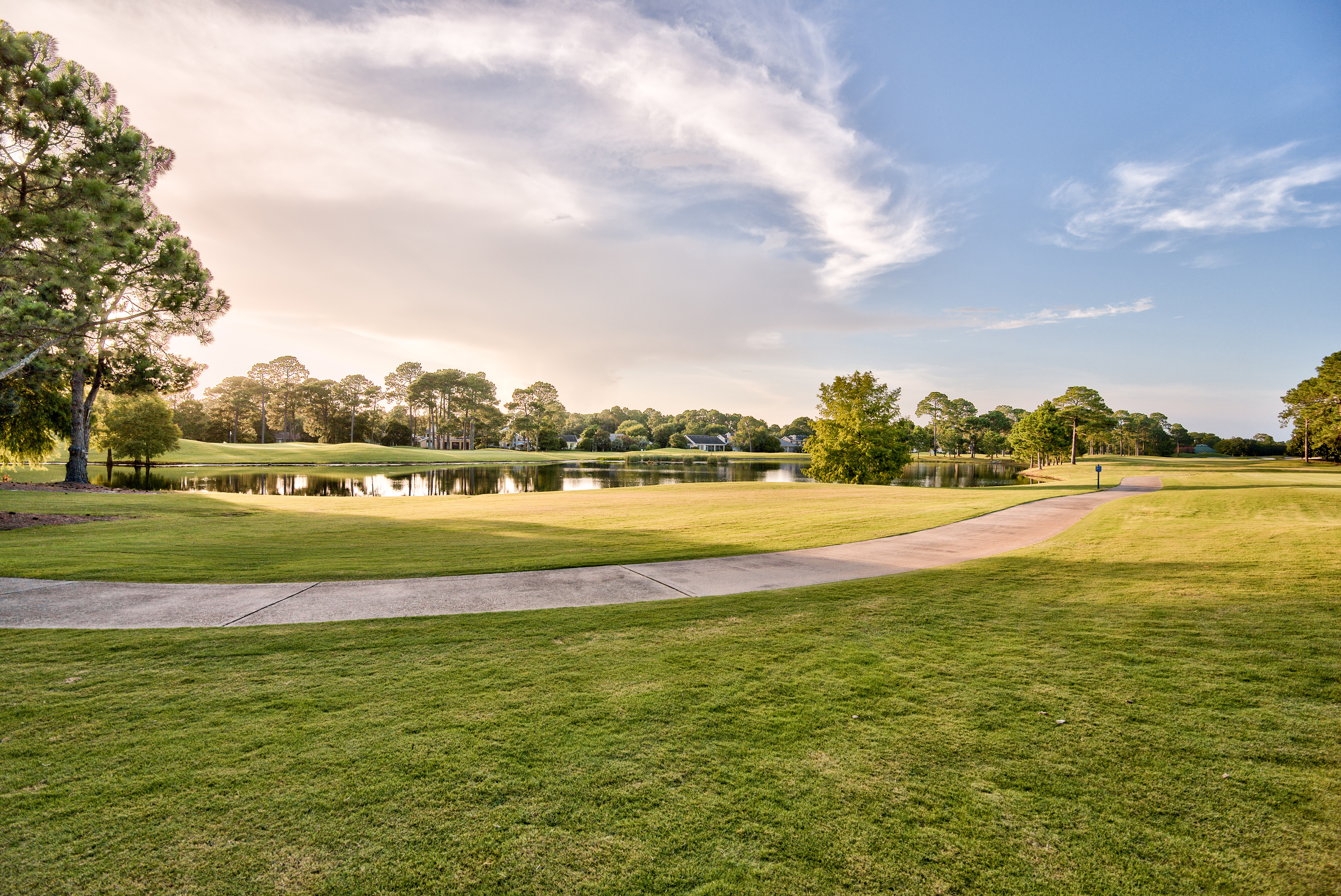 A view of the Sandestin golf course near sunset